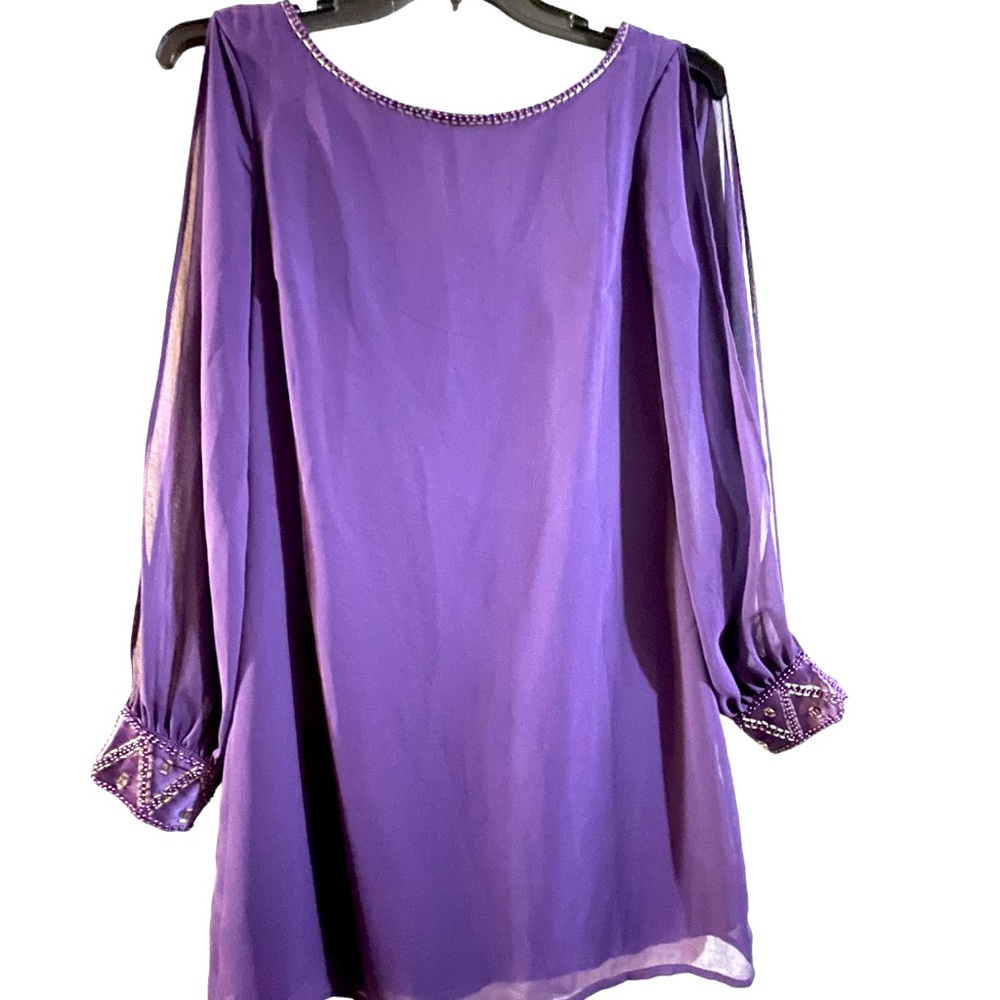 Purple Karlie mini dress, Sz medium with beading on neck, back, and wrist.